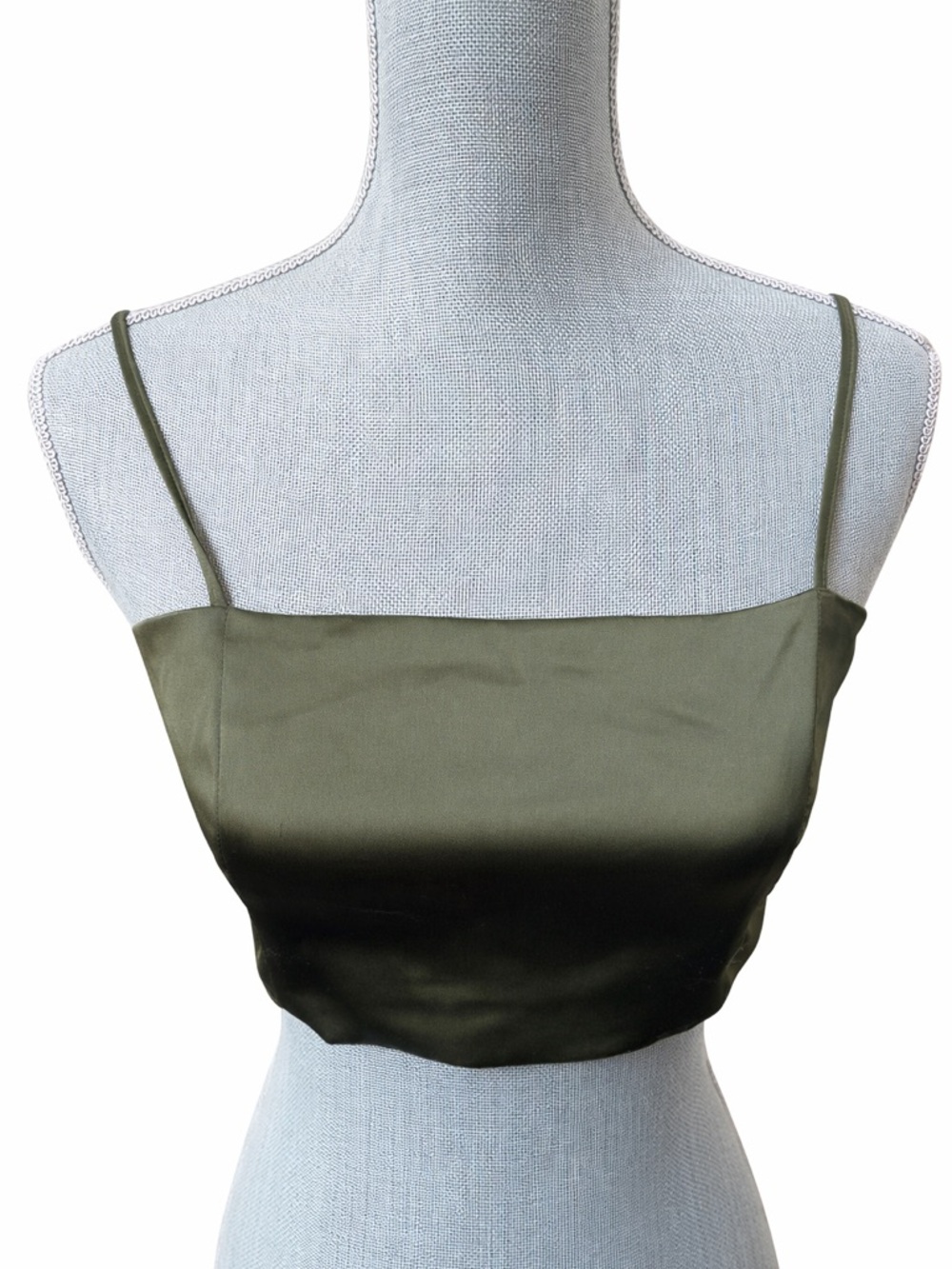 House of Harlow 1960 Olive Satin Smocked Waist Crop Top Boho Chic Size S